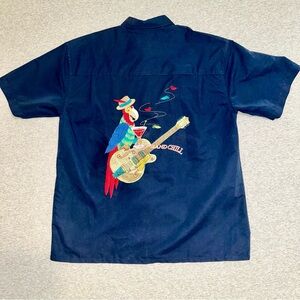Hibiscus Hawaii Shirt Men XXL Blue Live and Chill Parrot Guitar Graphic Tropical